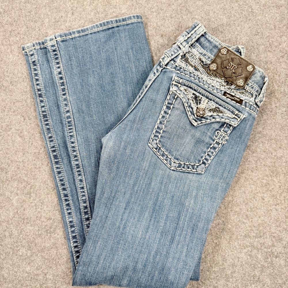 Miss Me JE5124BX Bootcut Jeans Medium Wash Rhinestone Embellished Blue Denim 30